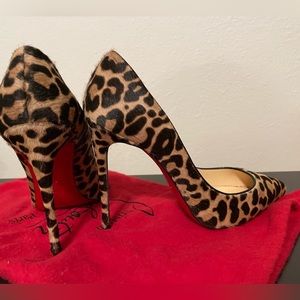 Louboutin Pigalle 100mm leopard heels 38 calf hair